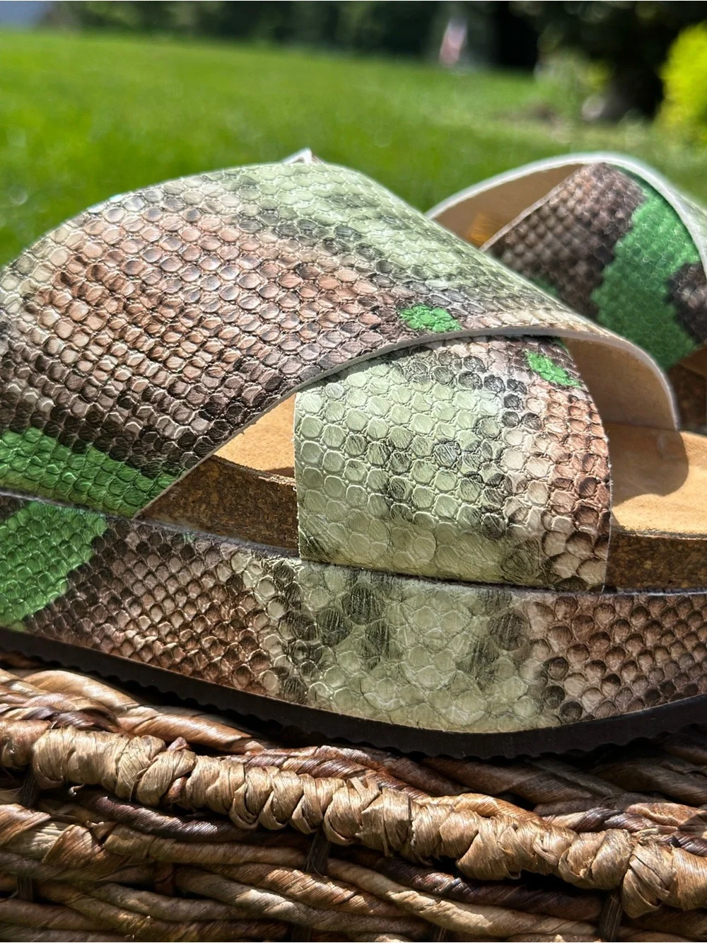 FREE PEOPLE Sidelines Green Snake-Print Slide Flatform Sandal size 36